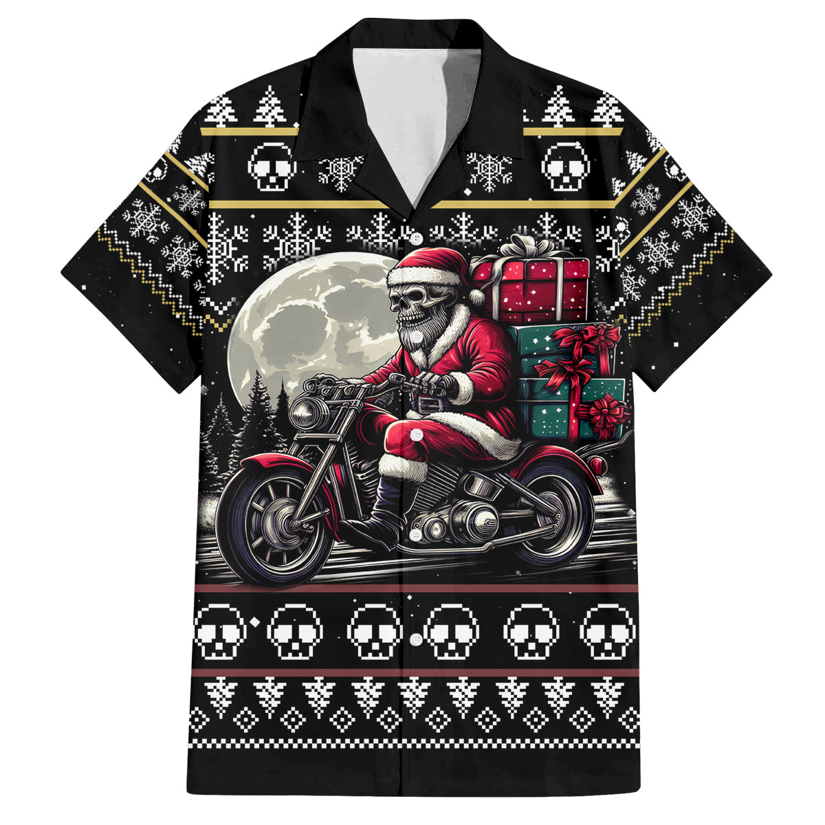 Christmas Skull Family Matching Puletasi Dress and Hawaiian Shirt Santa Skull Ride Motorbike - Wonder Print Shop