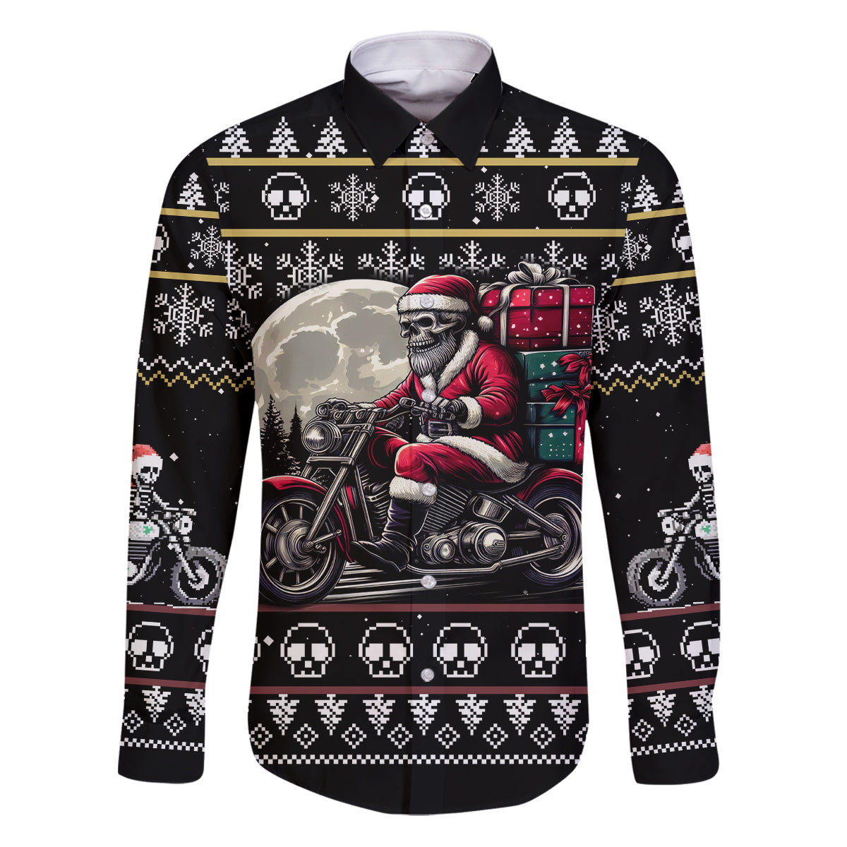 Christmas Skull Family Matching Puletasi Dress and Hawaiian Shirt Santa Skull Ride Motorbike - Wonder Print Shop