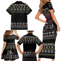 Christmas Skull Family Matching Short Sleeve Bodycon Dress and Hawaiian Shirt Santa Skull Ride Motorbike - Wonder Print Shop