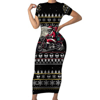 Christmas Skull Family Matching Short Sleeve Bodycon Dress and Hawaiian Shirt Santa Skull Ride Motorbike - Wonder Print Shop