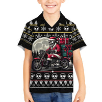 Christmas Skull Family Matching Short Sleeve Bodycon Dress and Hawaiian Shirt Santa Skull Ride Motorbike - Wonder Print Shop