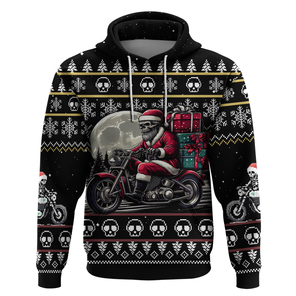 Christmas Skull Hoodie Santa Skull Ride Motorbike - Wonder Print Shop
