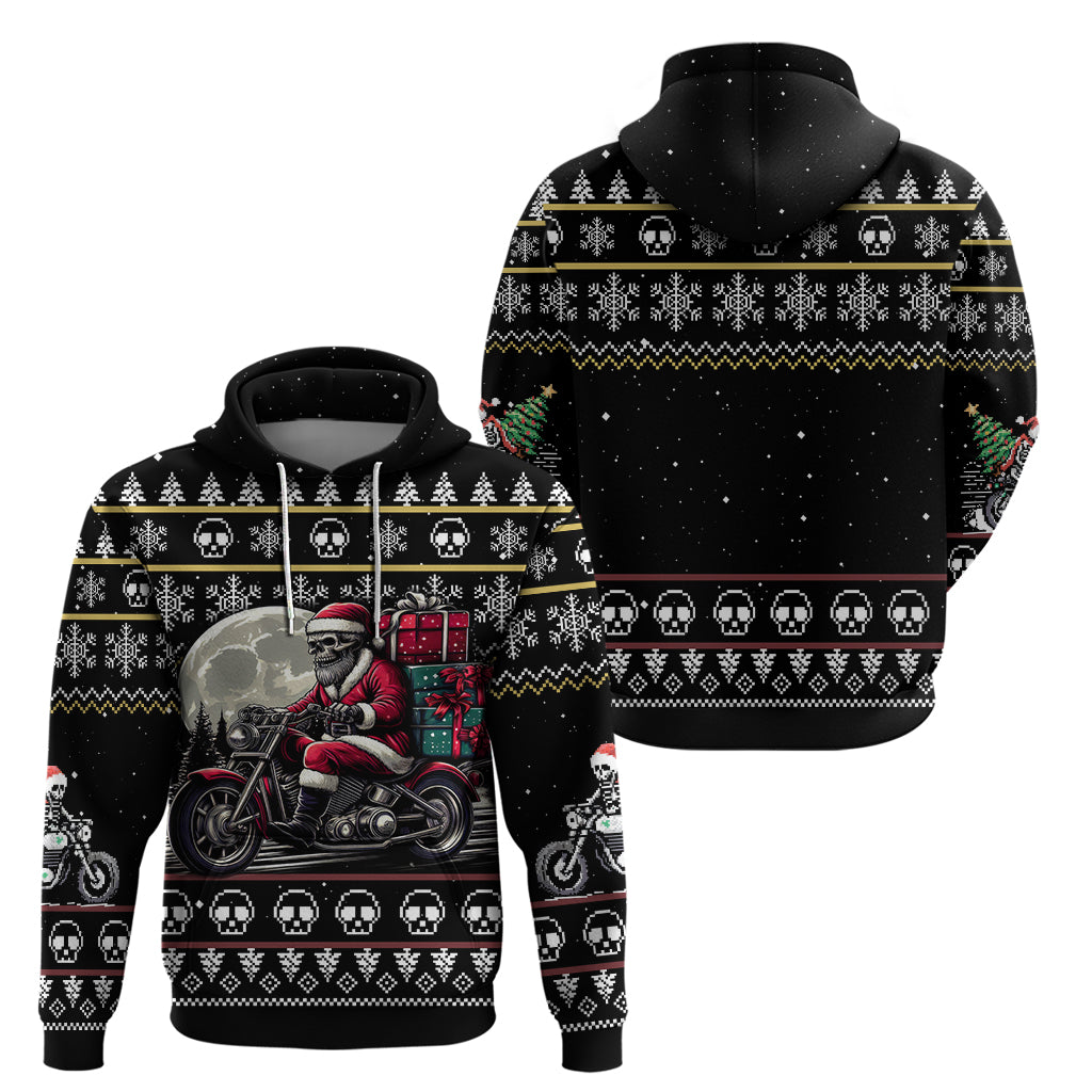 Christmas Skull Hoodie Santa Skull Ride Motorbike - Wonder Print Shop