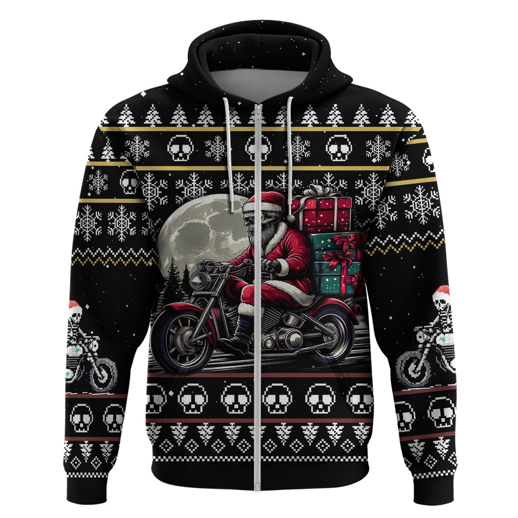 Christmas Skull Hoodie Santa Skull Ride Motorbike - Wonder Print Shop