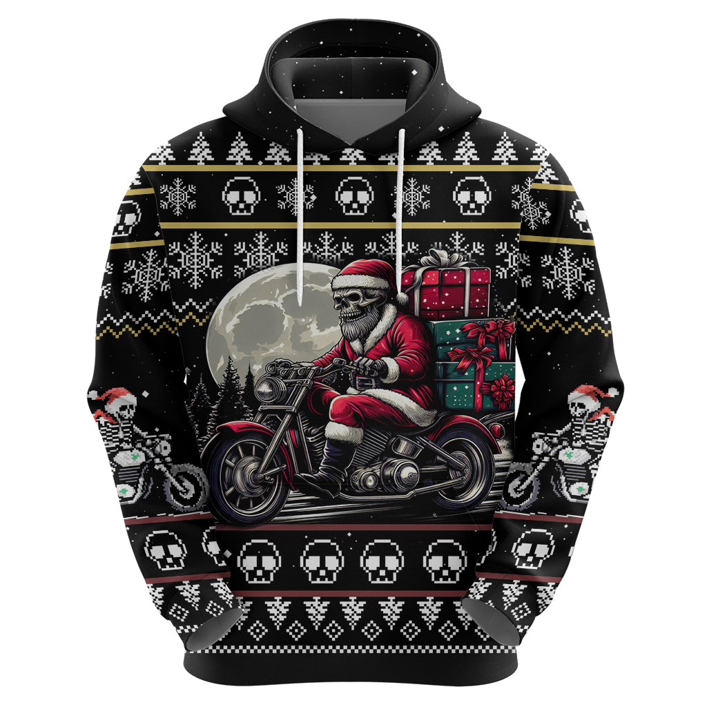 Christmas Skull Hoodie Santa Skull Ride Motorbike - Wonder Print Shop