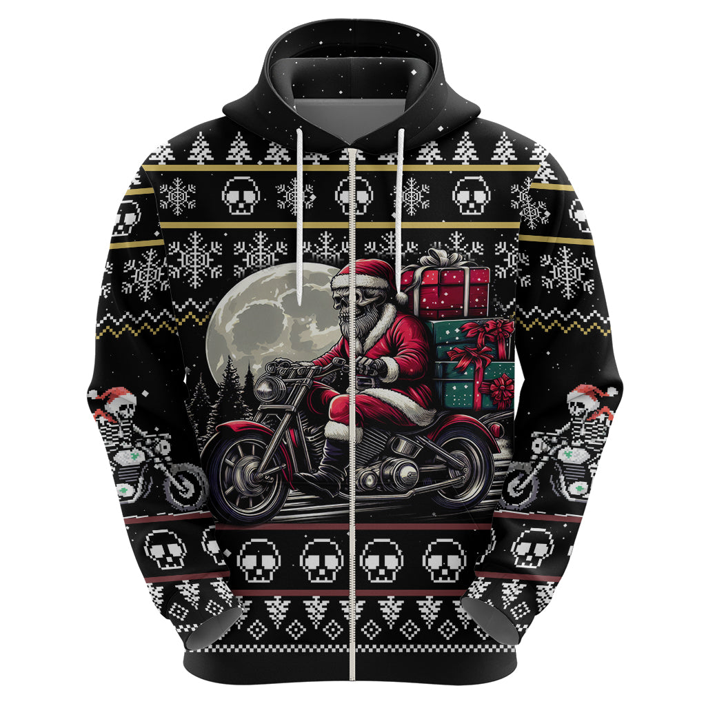 Christmas Skull Hoodie Santa Skull Ride Motorbike - Wonder Print Shop