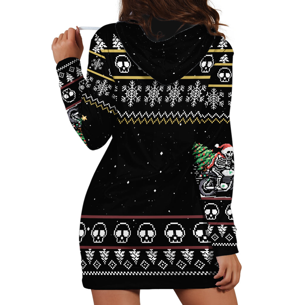 Christmas Skull Hoodie Dress Santa Skull Ride Motorbike - Wonder Print Shop