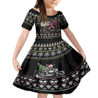 Christmas Skull Kid Short Sleeve Dress Santa Skull Ride Motorbike - Wonder Print Shop