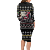 Christmas Skull Long Sleeve Bodycon Dress Santa Skull Ride Motorbike - Wonder Print Shop