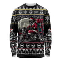 Christmas Skull Long Sleeve Shirt Santa Skull Ride Motorbike - Wonder Print Shop