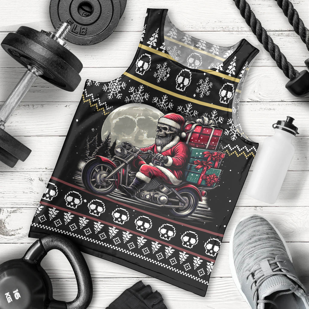 Christmas Skull Men Tank Top Santa Skull Ride Motorbike - Wonder Print Shop