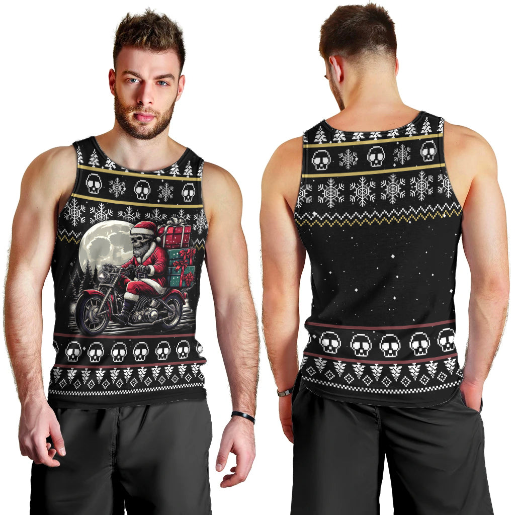 Christmas Skull Men Tank Top Santa Skull Ride Motorbike - Wonder Print Shop