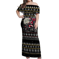 Christmas Skull Off Shoulder Maxi Dress Santa Skull Ride Motorbike - Wonder Print Shop