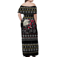 Christmas Skull Off Shoulder Maxi Dress Santa Skull Ride Motorbike - Wonder Print Shop