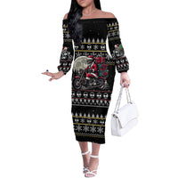 Christmas Skull Off The Shoulder Long Sleeve Dress Santa Skull Ride Motorbike - Wonder Print Shop