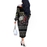 Christmas Skull Off The Shoulder Long Sleeve Dress Santa Skull Ride Motorbike - Wonder Print Shop