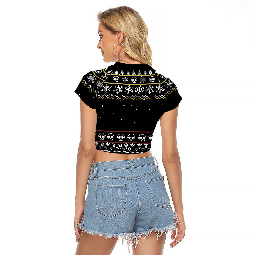 Christmas Skull Raglan Cropped T Shirt Santa Skull Ride Motorbike - Wonder Print Shop