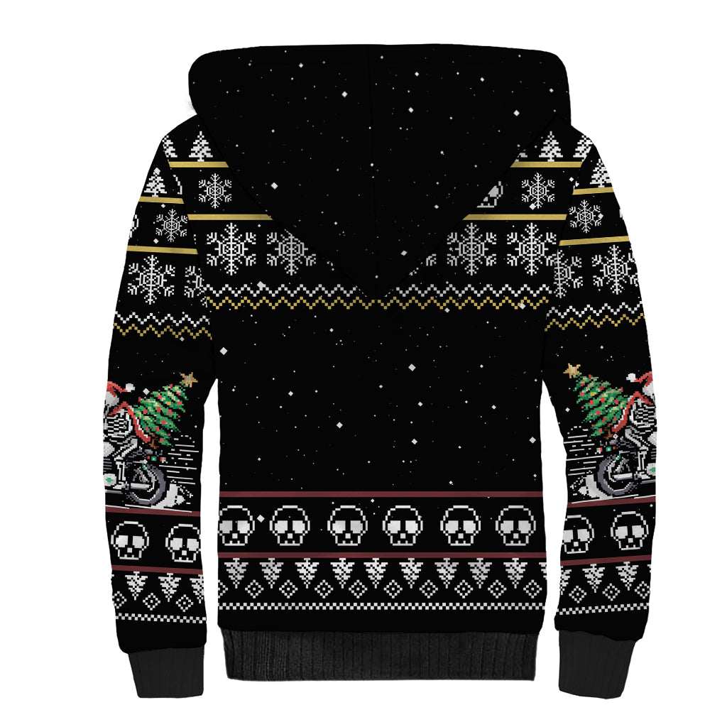 Christmas Skull Sherpa Hoodie Santa Skull Ride Motorbike - Wonder Print Shop