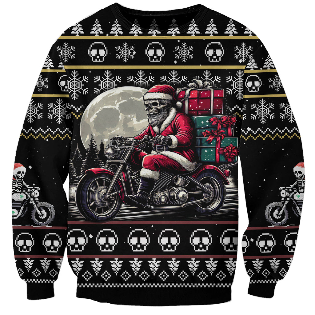 Christmas Skull Sweatshirt Santa Skull Ride Motorbike - Wonder Print Shop