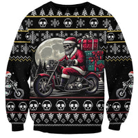 Christmas Skull Sweatshirt Santa Skull Ride Motorbike - Wonder Print Shop