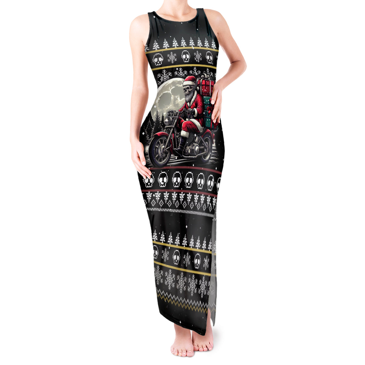 Christmas Skull Tank Maxi Dress Santa Skull Ride Motorbike - Wonder Print Shop