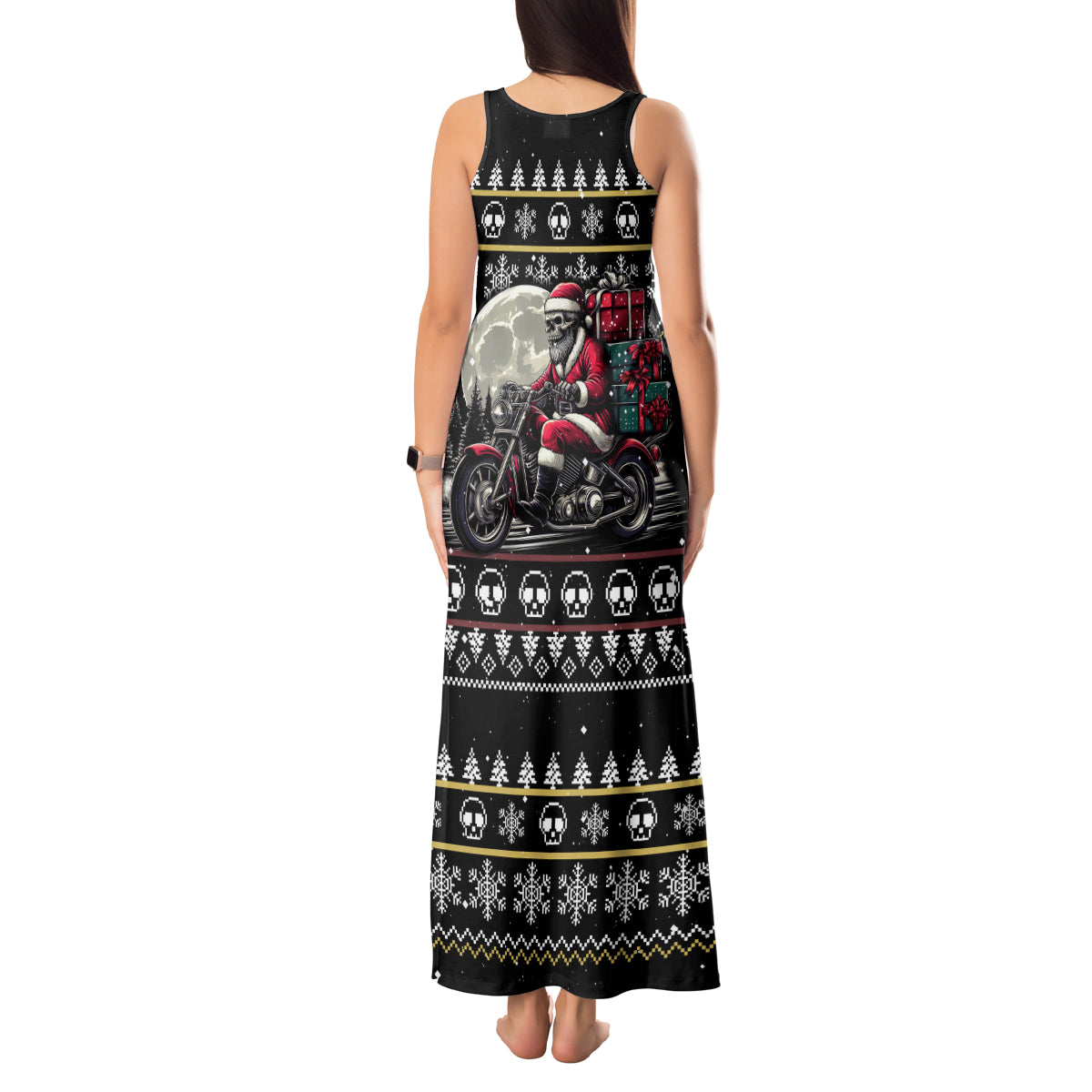 Christmas Skull Tank Maxi Dress Santa Skull Ride Motorbike - Wonder Print Shop