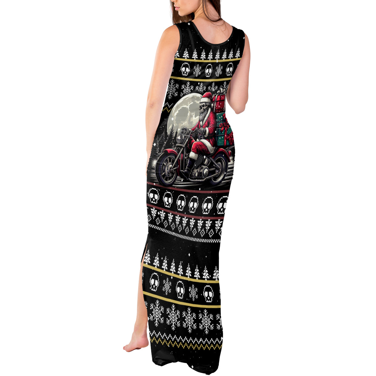 Christmas Skull Tank Maxi Dress Santa Skull Ride Motorbike - Wonder Print Shop