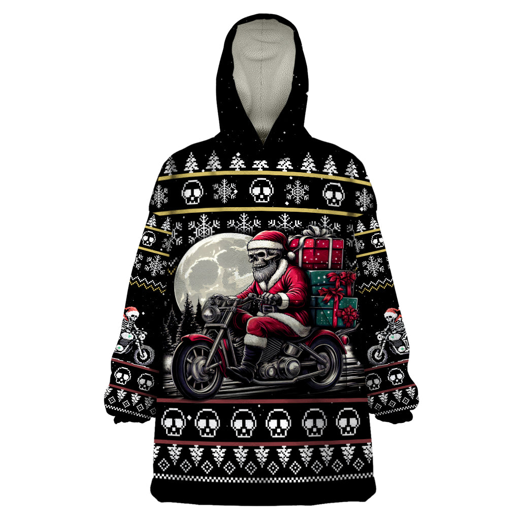 Christmas Skull Wearable Blanket Hoodie Santa Skull Ride Motorbike - Wonder Print Shop