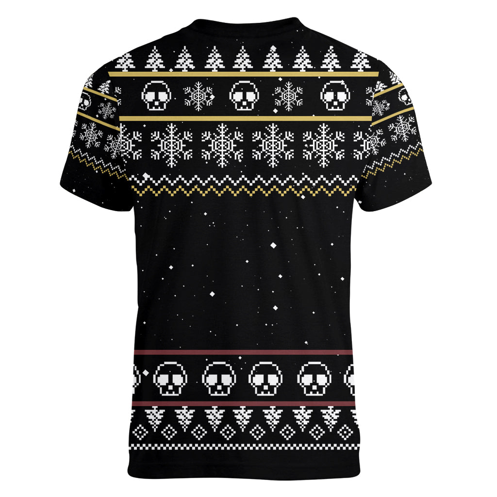 Christmas Skull Women V Neck T Shirt Santa Skull Ride Motorbike - Wonder Print Shop