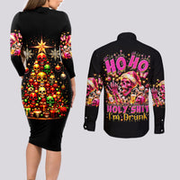 Christmas Skull Couples Matching Long Sleeve Bodycon Dress and Long Sleeve Button Shirt Christmas Tree Skull - Wonder Print Shop