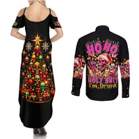 Christmas Skull Couples Matching Summer Maxi Dress and Long Sleeve Button Shirt Christmas Tree Skull - Wonder Print Shop