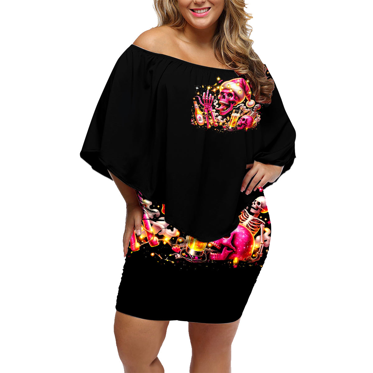 Christmas Skull Family Matching Off Shoulder Short Dress and Hawaiian Shirt Christmas Tree Skull - Wonder Print Shop