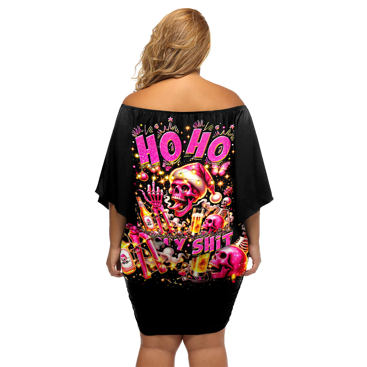 Christmas Skull Family Matching Off Shoulder Short Dress and Hawaiian Shirt Christmas Tree Skull - Wonder Print Shop