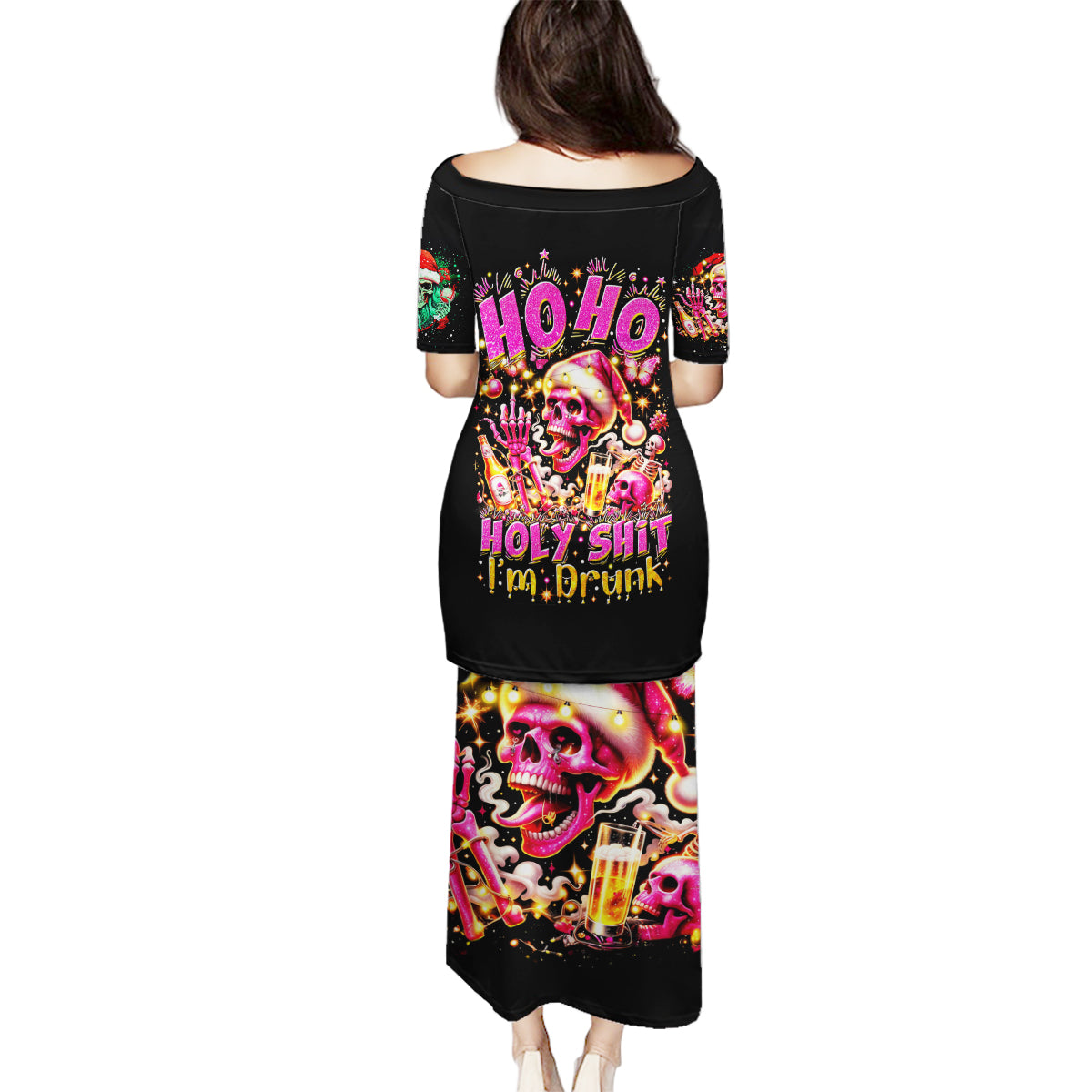 Christmas Skull Family Matching Puletasi Dress and Hawaiian Shirt Christmas Tree Skull - Wonder Print Shop