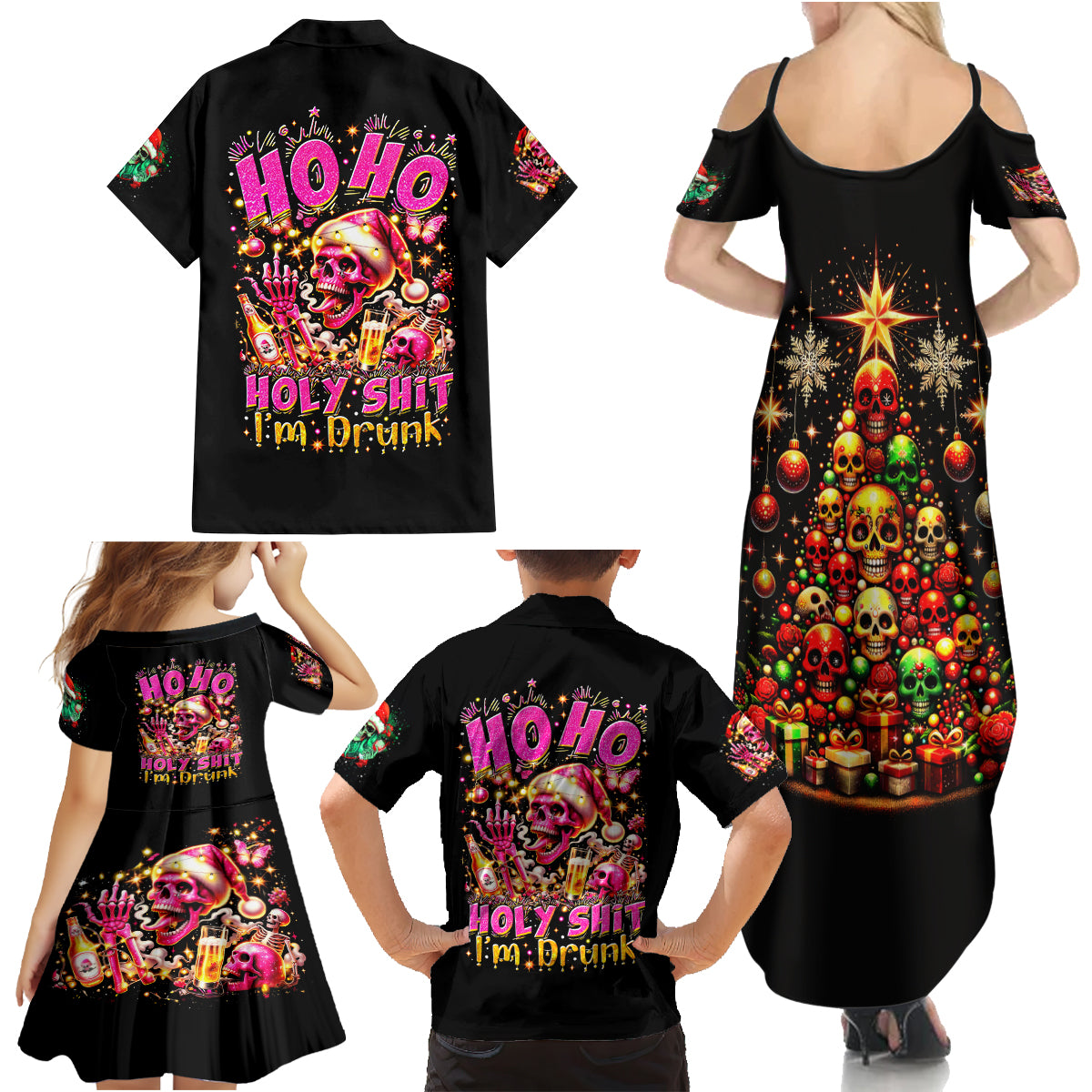 Christmas Skull Family Matching Summer Maxi Dress and Hawaiian Shirt Christmas Tree Skull - Wonder Print Shop