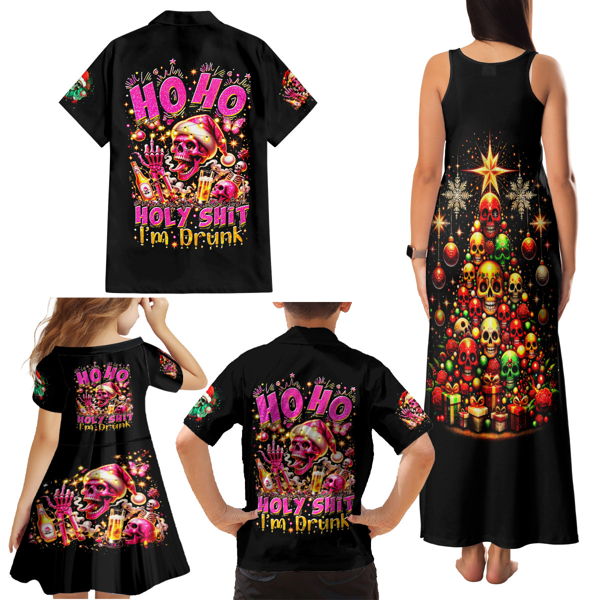 Christmas Skull Family Matching Tank Maxi Dress and Hawaiian Shirt Christmas Tree Skull - Wonder Print Shop