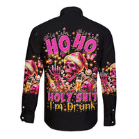 Christmas Skull Long Sleeve Button Shirt Christmas Tree Skull - Wonder Print Shop