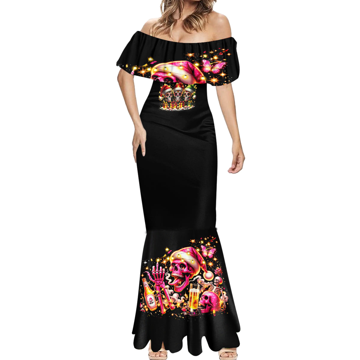 Christmas Skull Mermaid Dress Christmas Tree Skull - Wonder Print Shop