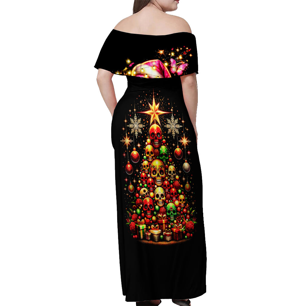 Christmas Skull Off Shoulder Maxi Dress Christmas Tree Skull - Wonder Print Shop