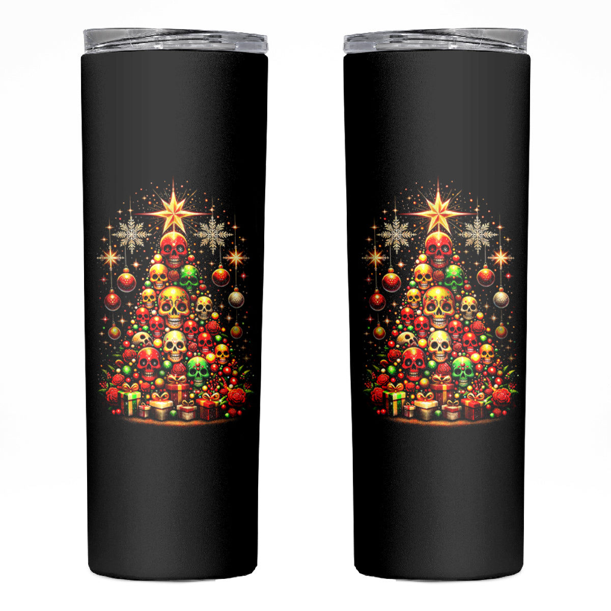 Christmas Skull Skinny Tumbler Christmas Tree Skull - Wonder Print Shop