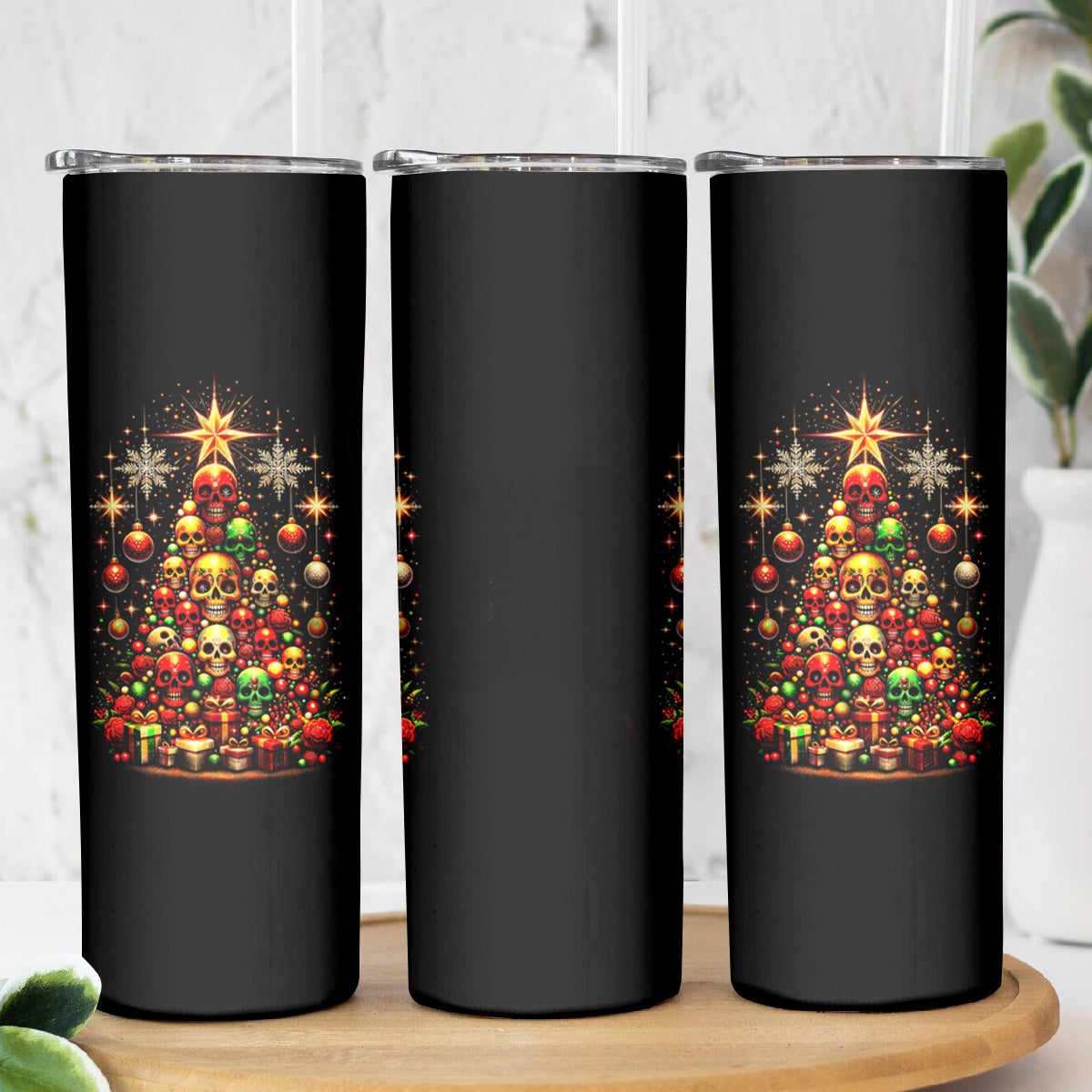 Christmas Skull Skinny Tumbler Christmas Tree Skull - Wonder Print Shop