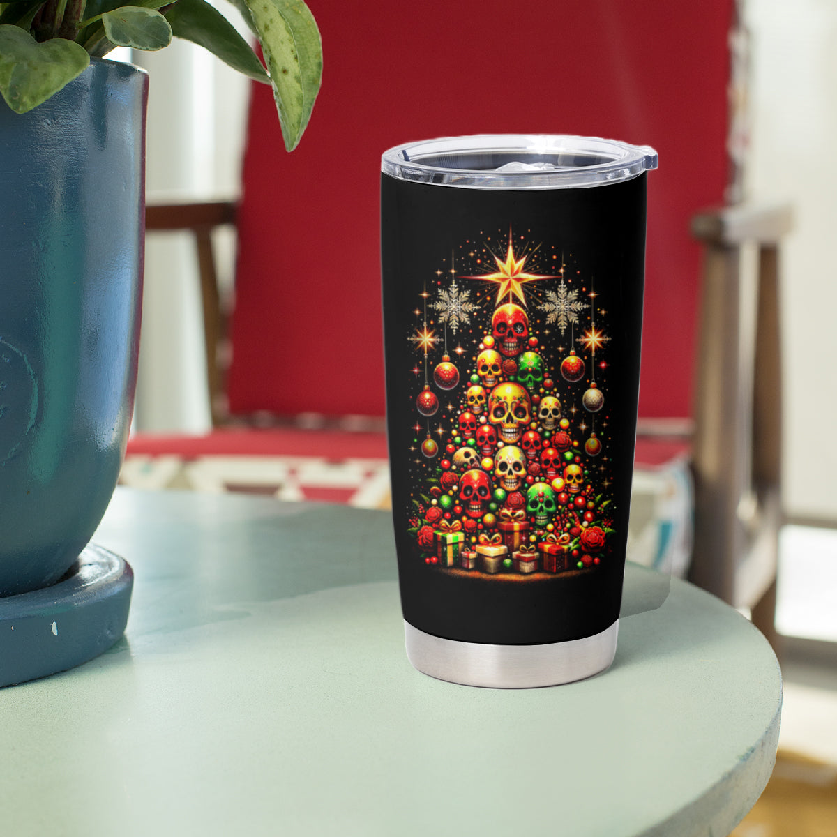 Christmas Skull Tumbler Cup Christmas Tree Skull - Wonder Print Shop