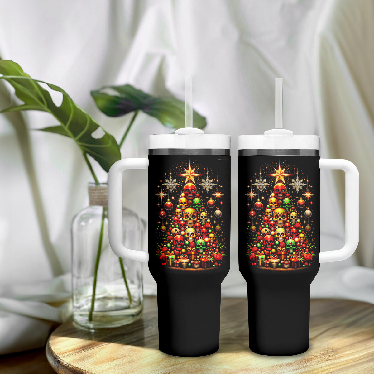 Christmas Skull Tumbler With Handle Christmas Tree Skull - Wonder Print Shop