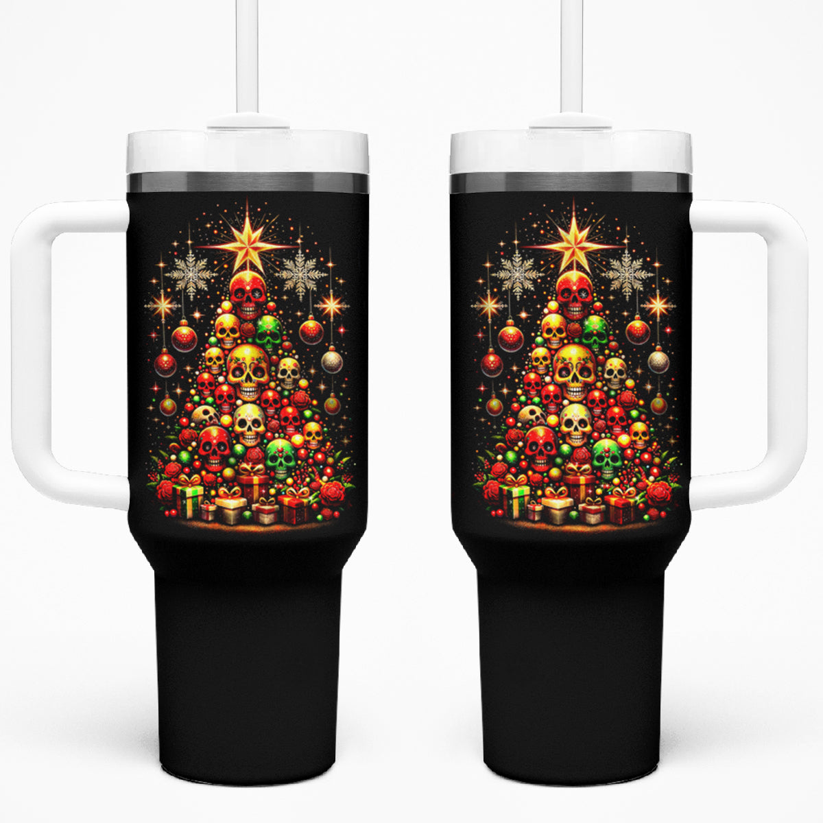 Christmas Skull Tumbler With Handle Christmas Tree Skull - Wonder Print Shop