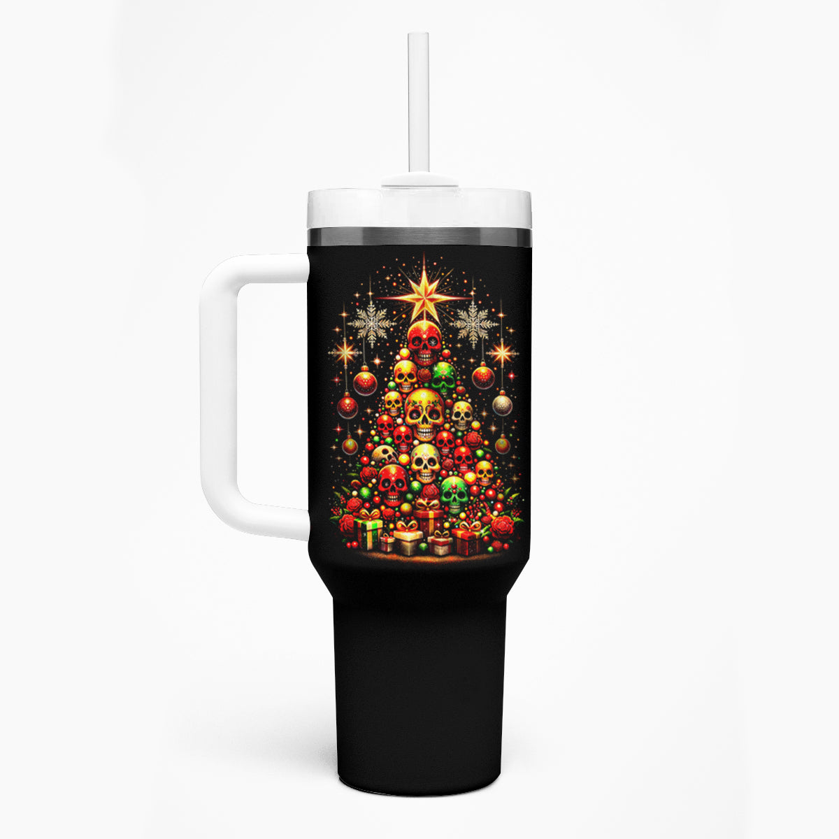 Christmas Skull Tumbler With Handle Christmas Tree Skull - Wonder Print Shop