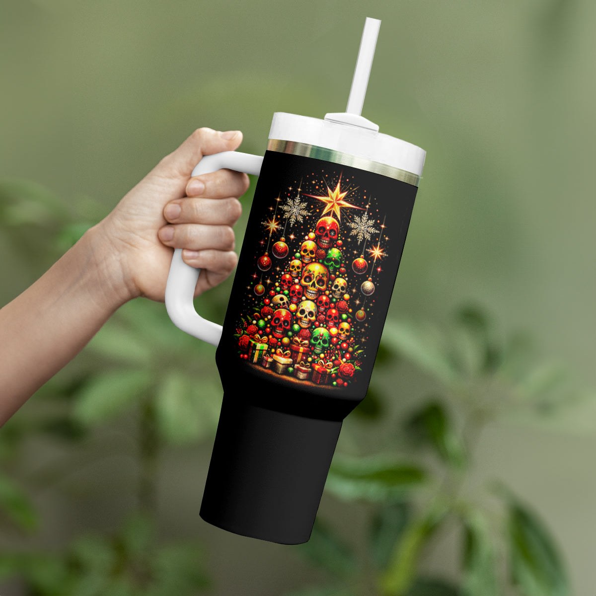 Christmas Skull Tumbler With Handle Christmas Tree Skull - Wonder Print Shop