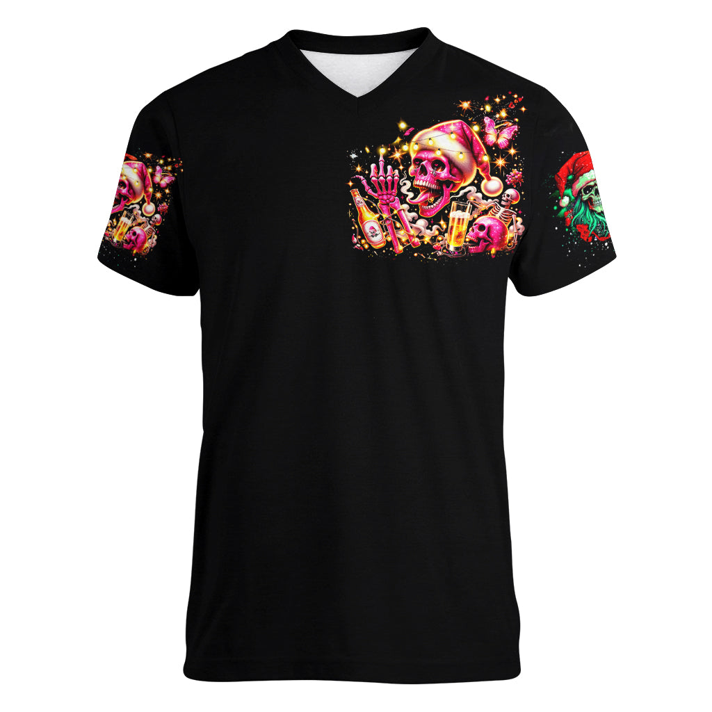 Christmas Skull Women V Neck T Shirt Christmas Tree Skull - Wonder Print Shop