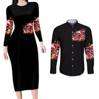 Christmas Skull Couples Matching Long Sleeve Bodycon Dress and Long Sleeve Button Shirt Ho Ho Holy Shit I'm Drink - Wonder Print Shop