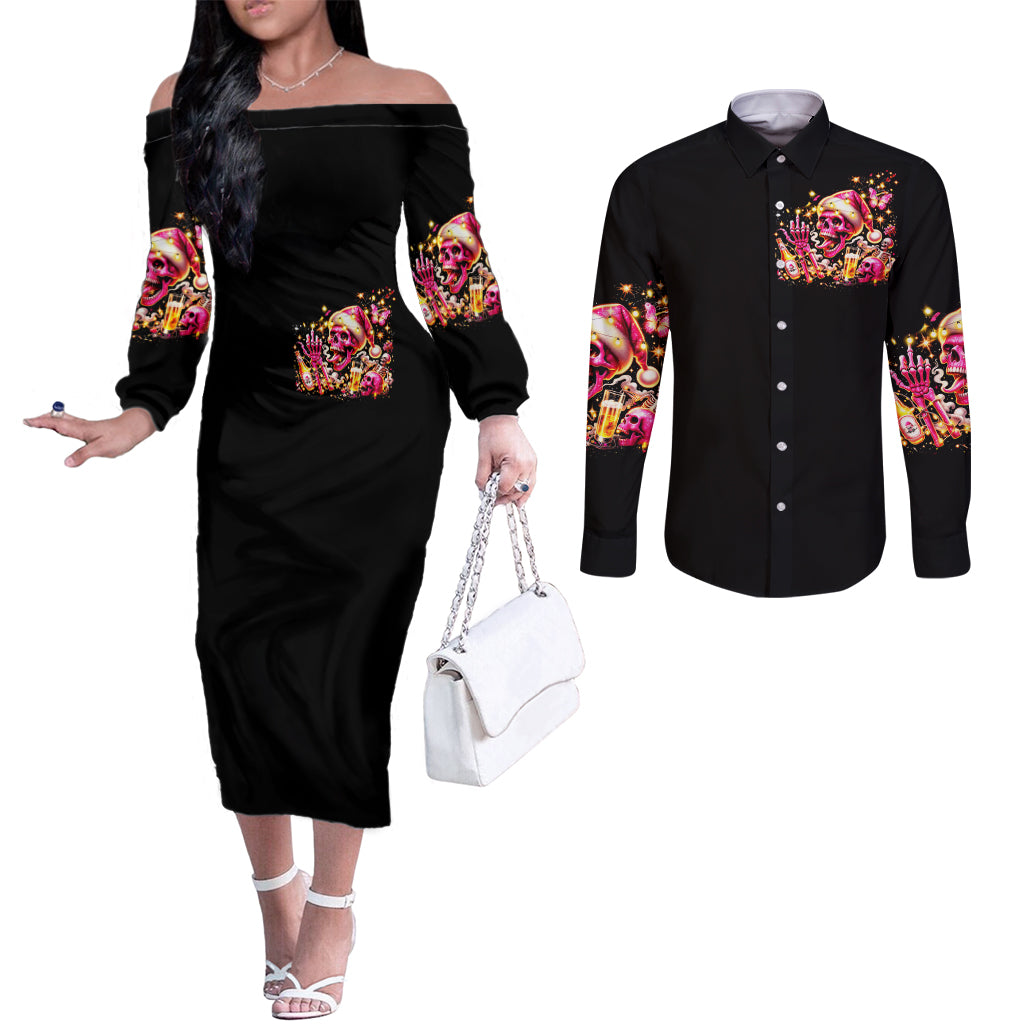 christmas-skull-couples-matching-off-the-shoulder-long-sleeve-dress-and-long-sleeve-button-shirt-ho-ho-holy-shit-im-drink