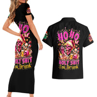 Christmas Skull Couples Matching Short Sleeve Bodycon Dress and Hawaiian Shirt Ho Ho Holy Shit I'm Drink - Wonder Print Shop